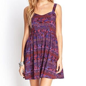 Women's Forever 21 Pattern Paisley Pattern Boho Indie Lightweight Dress Small
